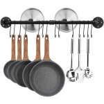 Barre de cuisine industrielle 80 cm porte casserole mural cuisine support de pot en fer avec 14 crochets ...