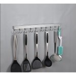 Barre  ustensiles de cuisine mural avec 10 crochets inox sans perage 50cm support range emsemble porte ...