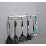 Barre a ustensiles - kzq - cuisine inox 50 cm - 10 crochets sans per�age