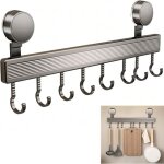 Barre ustensiles sans per�age 8 crochets porte ustensiles mural 40cm ventouse amovible pour cuisine salle ...