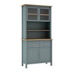 Basco - buffet haut 4 portes 2 tiroirs en pin massif naturel et vert c�ladon