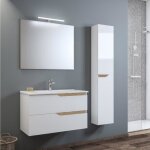 Base de salle de bain suspendue compl�te 102 cm avec vasque miroir et lampe led grace2 blanche - m�tal ...