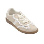 Baskets femme beige en su�dine avec dentelle - sneakers mode et confort semelle gomme