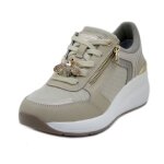 Basket femme compens� - lumberjack - cuir et textile - beige - lacets et zip