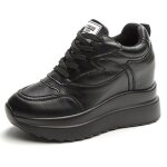 Baskets femme talon compens� noir plateforme 10cm cuir lacets confort eu34 - 40 gm13