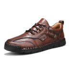Basket homme en similicuir homme plat antid�rapage vintage - marron
