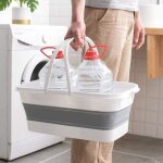 Bassine plastique panier  linge pliable ovale blanc / gris
