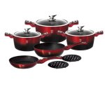Batterie de cuisine 10 pices noir et rouge metal revtement marbre - aluminium turbo induction