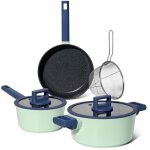 Batterie de cuisine 6 pi�ces � rev�tement marbr� avec couvercles tous feux dont induction vert just perfecto ...