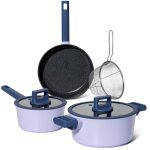 Batterie de cuisine 6 pi�ces � rev�tement marbr� avec couvercles tous feux dont induction violet just ...