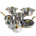 Batterie de cuisine en acier inoxydable 12 pi�ces - po�le � frire casserole et marmite avec couvercle ...