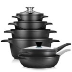 Batterie de cuisine induction 12 pices aluminium fonte 4 casseroles 2 poles briebe mgk1219 noir 04469 ...