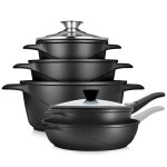 Batterie de cuisine induction 10 pices aluminium fonte 3 casseroles 2 poles briebe mgk1819 noir 04452 ...