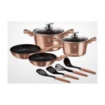 Batterie de cuisine effet pierre 10 pcs or rose