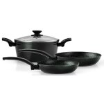 Batterie de cuisine � induction 4 pi�ces aluminium forg� antiadh�sif sans pfoa fagor vivant 424 noir