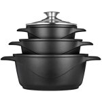 Batterie de cuisine induction 6 pices aluminium fonte 3 casseroles 3 couvercles briebe mgk - 18 noir ...