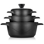 Batterie de cuisine induction 6 pices aluminium fonte 3 casseroles 3 couvercles briebe mgk - 18s noir ...