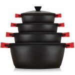Batterie de cuisine induction 8 pices aluminium fonte 4 casseroles 4 couvercles briebe blackt4 noir ...