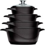 Batterie de cuisine induction 8 pices aluminium fonte 4 casseroles 4 couvercles briebe mgk - 12 noir ...