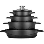 Batterie de cuisine induction 8 pices aluminium fonte 4 casseroles 4 couvercles briebe mgk - 17 noir ...