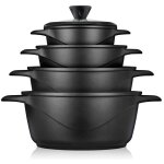 Batterie de cuisine induction 8 pices aluminium fonte 4 casseroles 4 couvercles briebe mgk12s noir 93867 ...