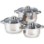 Batterie de cuisine induction acier inoxydable 6 pcs 3 couvercles verre tremp maestro mr - 2020 - 6m ...