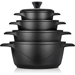 Batterie de cuisine induction - debsy - 8 pi�ces - antiadh�sive ilag granitec - fonte daluminium - couvercles ...