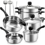 Batterie de cuisine inox 12 pi�ces - swapy - induction - couvercles en verre - sans pfoa - lavable au ...