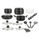 Batterie de cuisine 17 pi�ces rev�tement pierre herzberg hg8055 - blk - induction manche amovible