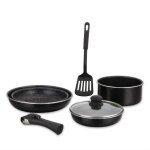 Batterie de cuisine revêtement pierre avec manche amovible 7 pièces noir herzberg hg8090 - 7 - bk Batterie de cuisine revêtement pierre avec manche amovible 7 pièces noir herzberg hg8090 - 7 - bk