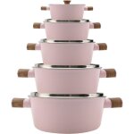 Batterie de cuisine - royal swiss - 10 pi�ces - aluminium forg� - antiadh�sif - rose