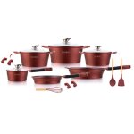 Batterie de cuisson compl�te effet marbre - 17 pi�ces - tous feux - rouge bordeaux