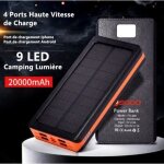 Batterie externe 20000 mah chargeur solaire power bank avec 4 ports haute vitesse de charge portable ...