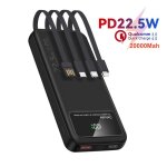 Batterie externe noire 20000mah - power bank mince - 4 c�bles int�gr�s 6 sorties 3 entr�es - affichage ...