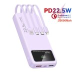 Batterie externe violette 20000mah - power bank mince - 4 c�bles int�gr�s 6 sorties 3 entr�es - affichage ...