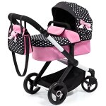 Poussette pour poupe - bayer design - combi xeo - noir - rose - guidon ajustable
