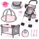 Poussette de poupe - bayer design - 21533ab - gris et rose - pour poupes jusqu 46 cm - panier intgr ...