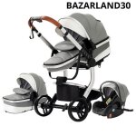 Bazarland30 poussette 3 en 1 b�b� combin�e si�ge - auto nacelle trio r�versible cuir pu roues increvables ...