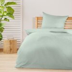 Beautissu parure de lit 1 personne seersucker vert meline - housse de couette 135 x 200 cm & taies doreiller ...