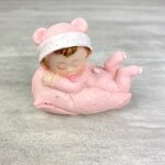 Figurine b�b� fille - unique - coussin rose - r�sine - 76 x 6 cm - babyshower bapt�me