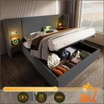 Beds frames & bases - lit double 160x200 � rangement table de chevet int�gr�e lampe touch & ports usb ...