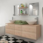 Beige meuble de salle de bain 9 pi�ces sarazyj armoire wc moderne avec lavabo et robinet beige e525