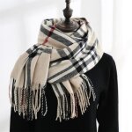 Beige taille unique charpe de marque de luxe pour femmes foulard chaud chle plaid gland enveloppe cou ...