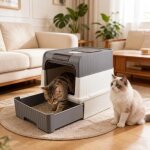 Belfoyer - bac � liti�re chat xxl ferm� anti - odeurs ferm�e avec tiroir 49x35x37 cm avec pelle � liti�re ...