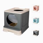 Bac  litire pliable pour grand chat - belfoyer - design double porte - 45x39x34cm - gris
