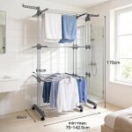 Belfoyer s�choir � linge pliable grande capacit� r�glable avec roulettes 3 niveaux gris 75 - 143 x 64 ...