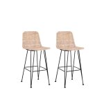 Lot de 2 chaises de bar en rotin clair cassita