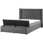 Lit double en velours gris avec banc coffre 140 x 200 cm noyers Lit double en velours gris avec banc coffre 140 x 200 cm noyers
