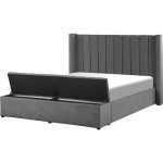 Lit double en velours gris avec banc coffre 160 x 200 cm noyers
