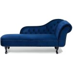 M�ridienne chesterfield c�t� droit en velours bleu nimes